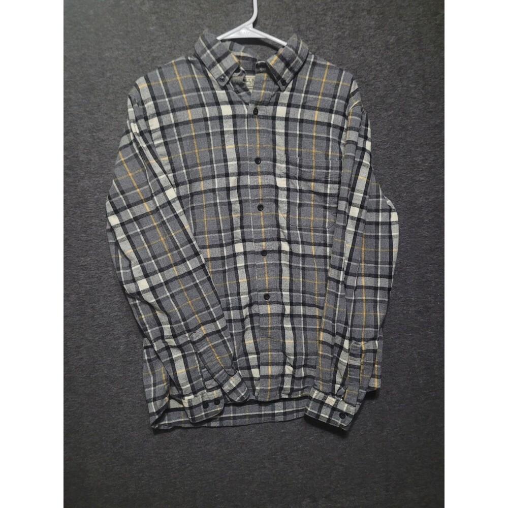 L.L. Bean Traditional Fit Medium Regular flannel plaid button front shirt collar